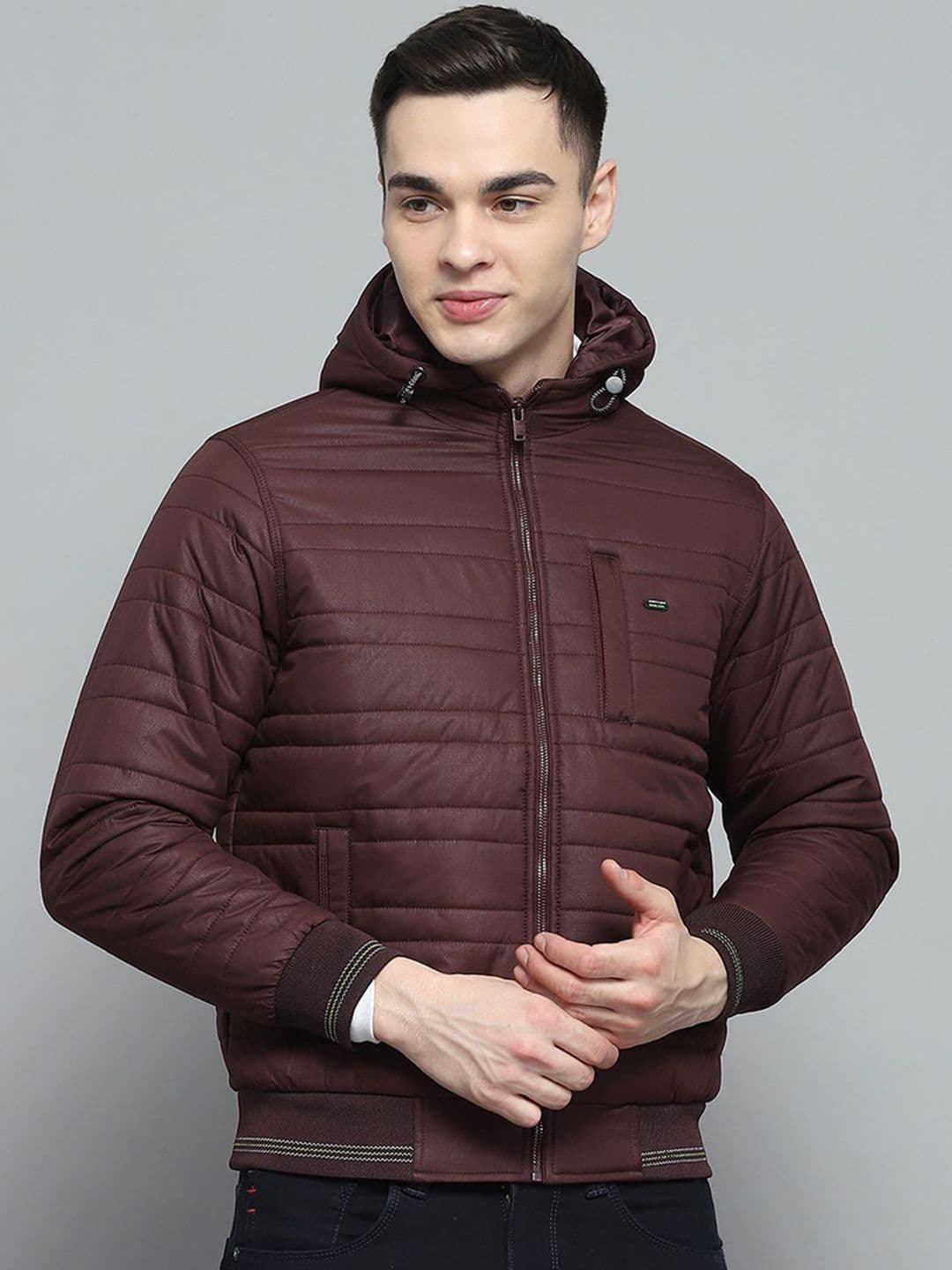 Monte Carlo Men Hooded Solid Casual Lightweight Bomber Jacket - view 1