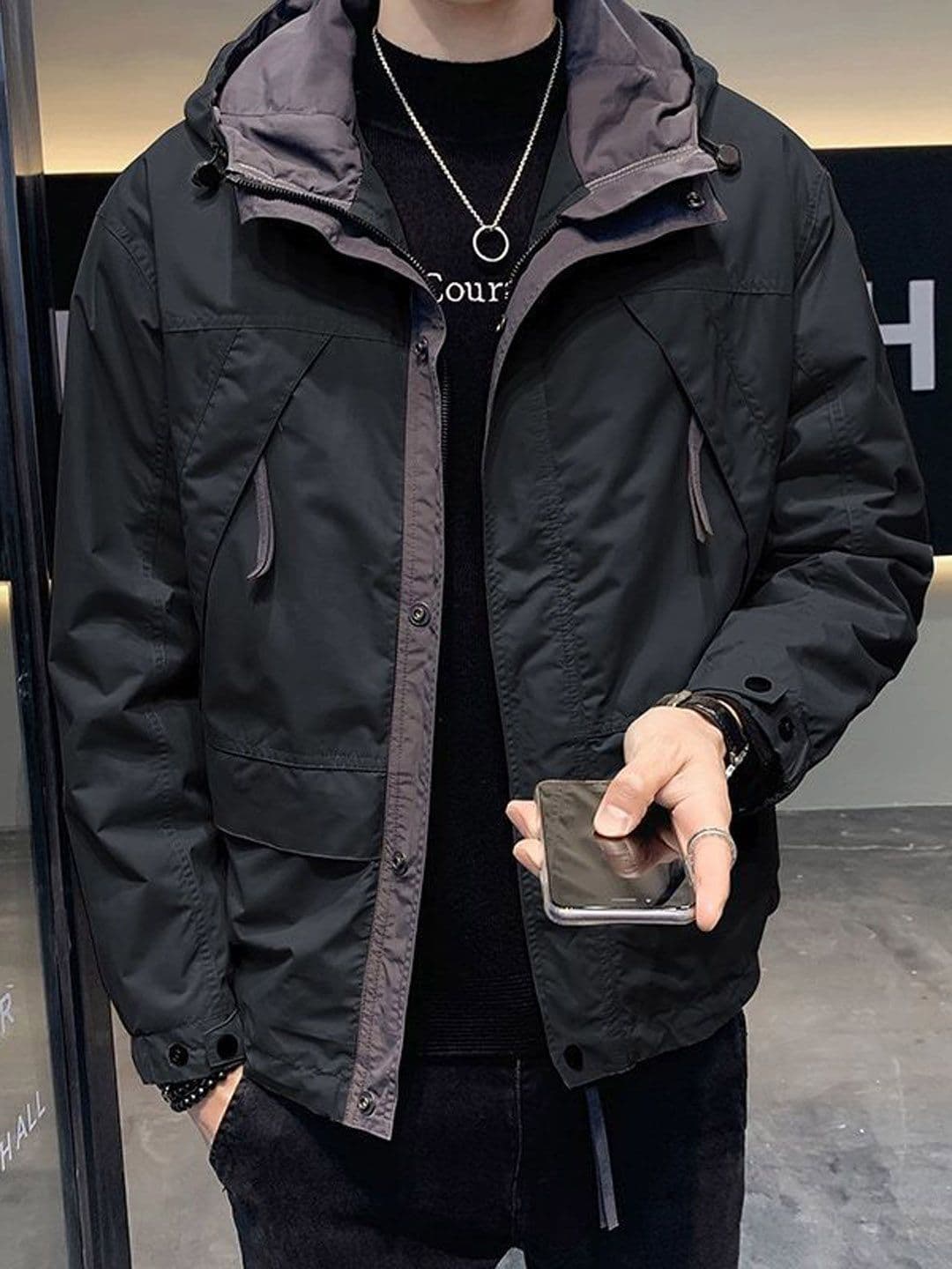 HERE&NOW Men Hooded Solid Casual Bomber Jacket - view 1