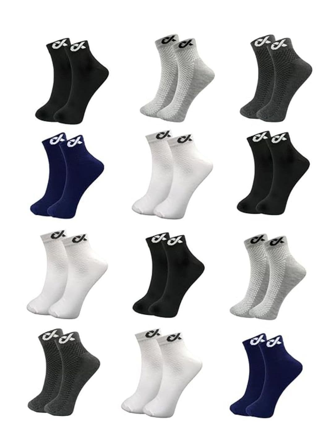 Xjarvis Unisex Pack Of 12 Assorted Printed Ankle Length Sports Socks - view 1