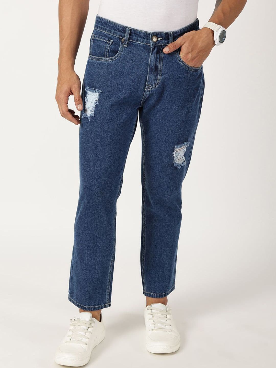 Thomas Scott Men Smart Relaxed Fit Mid-Rise Cotton Mildly Distressed Jeans - view 1
