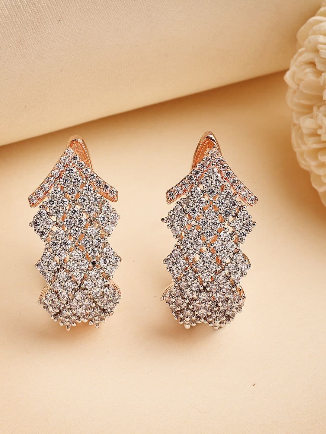 ZENEME Rose Gold-Plated American Diamond Studded Crystal Luxury Hoop Earring - view 1