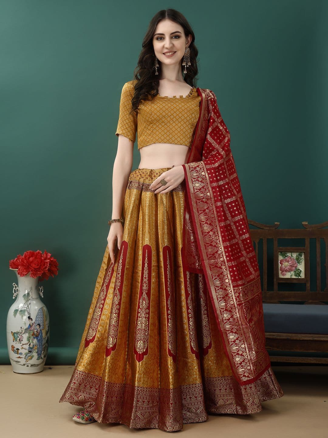 SWAMI STUDIO Woven Design Ready to Wear Lehenga & Unstitched Blouse With Dupatta - view 1
