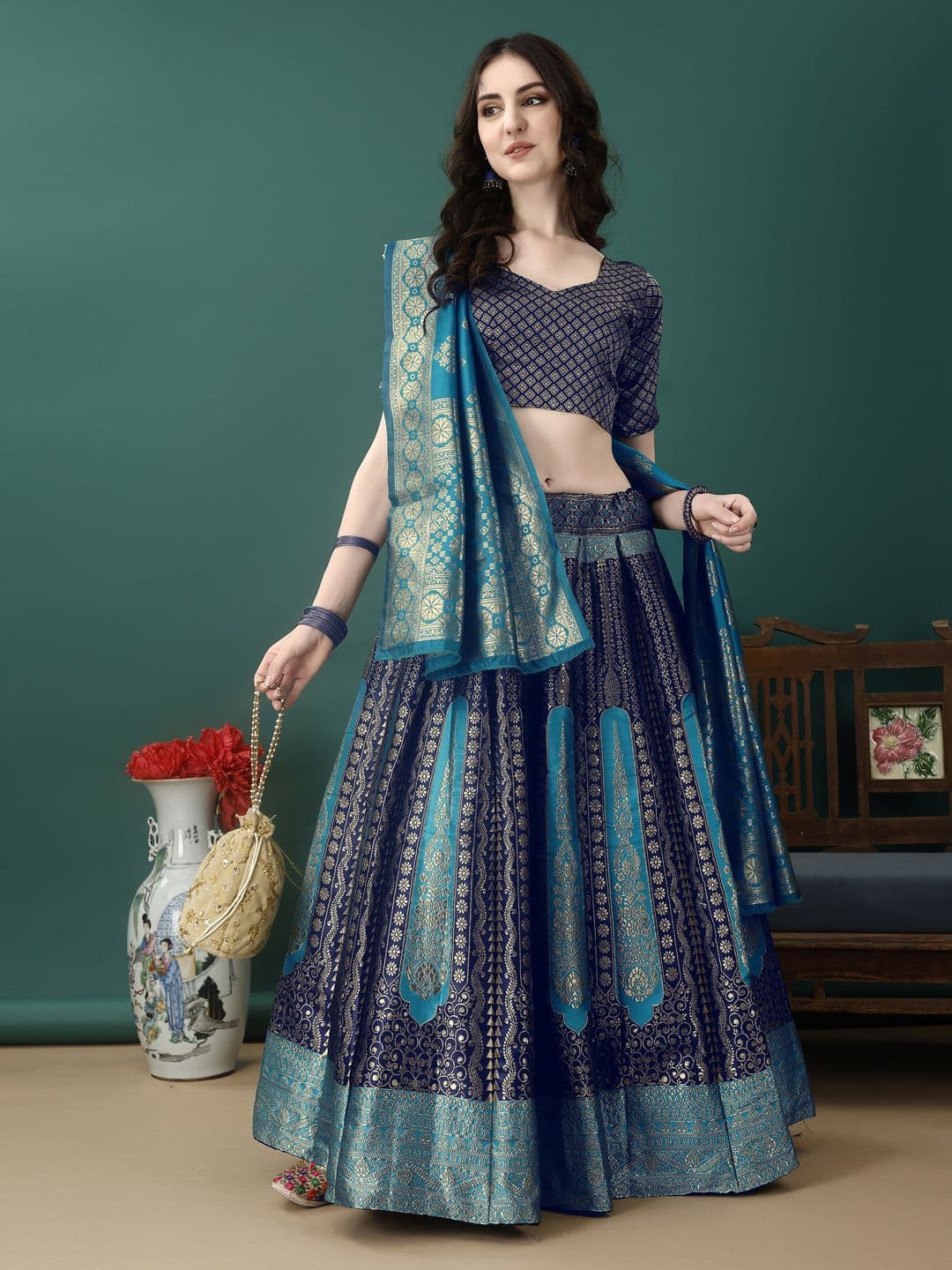SWAMI STUDIO Woven Design Ready to Wear Lehenga & Unstitched Blouse With Dupatta - view 1