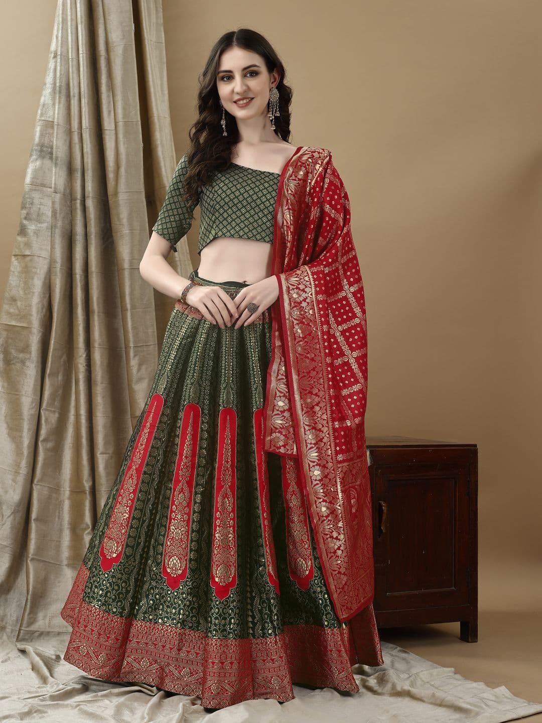 SWAMI STUDIO Ready to Wear Lehenga & Unstitched Blouse With Dupatta - view 1