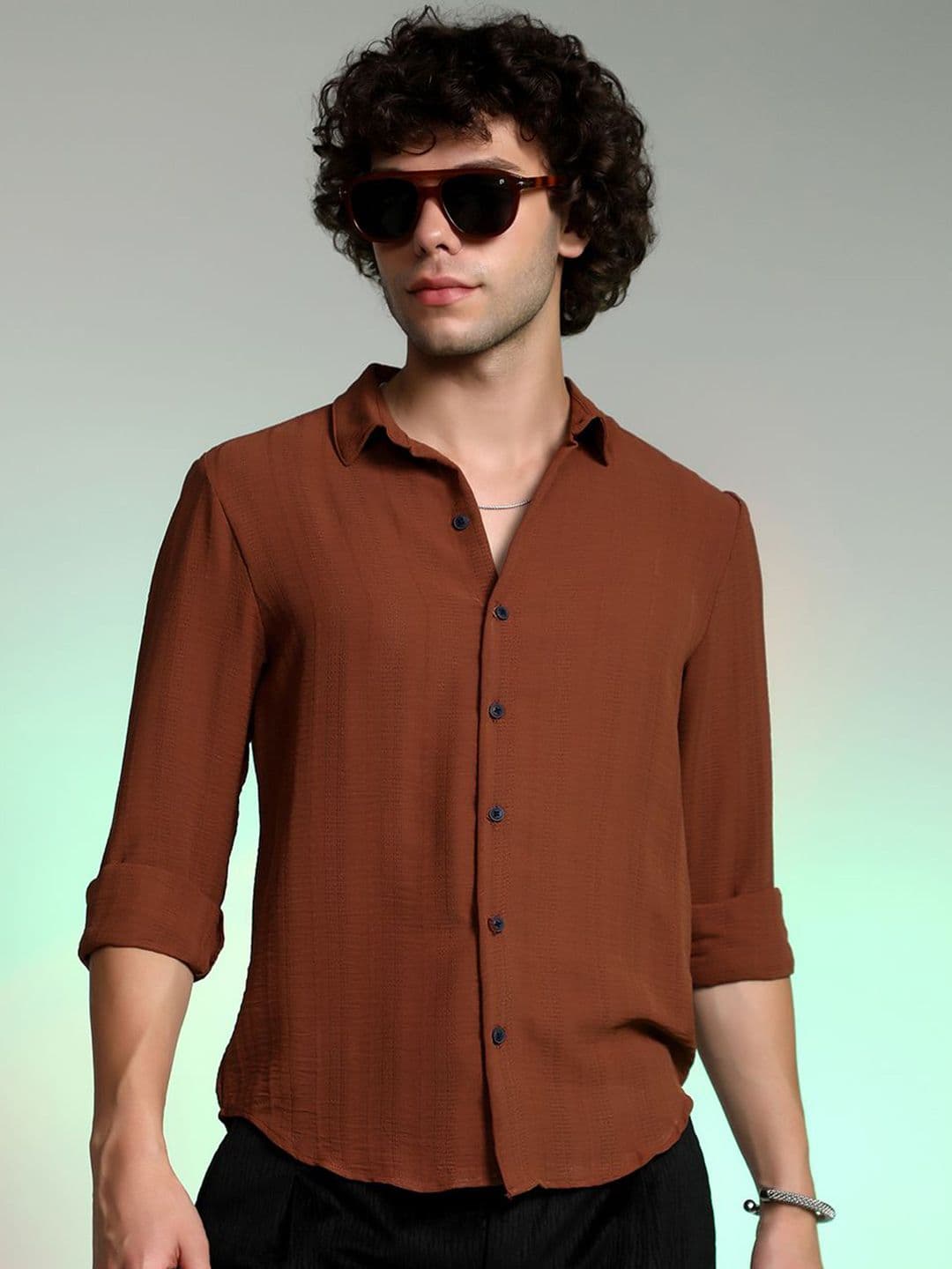 CAHOOT Men Comfort Fit Spread Collar Textured Cotton Casual Shirt - view 1