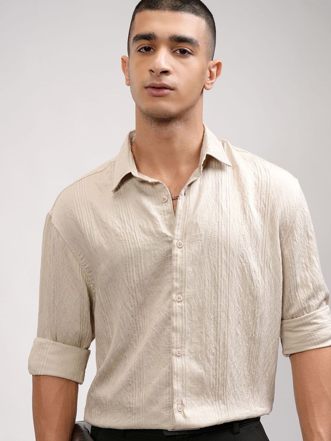 HIGHLANDER Men Relaxed Fit Spread Collar Textured Casual Shirt - view 1