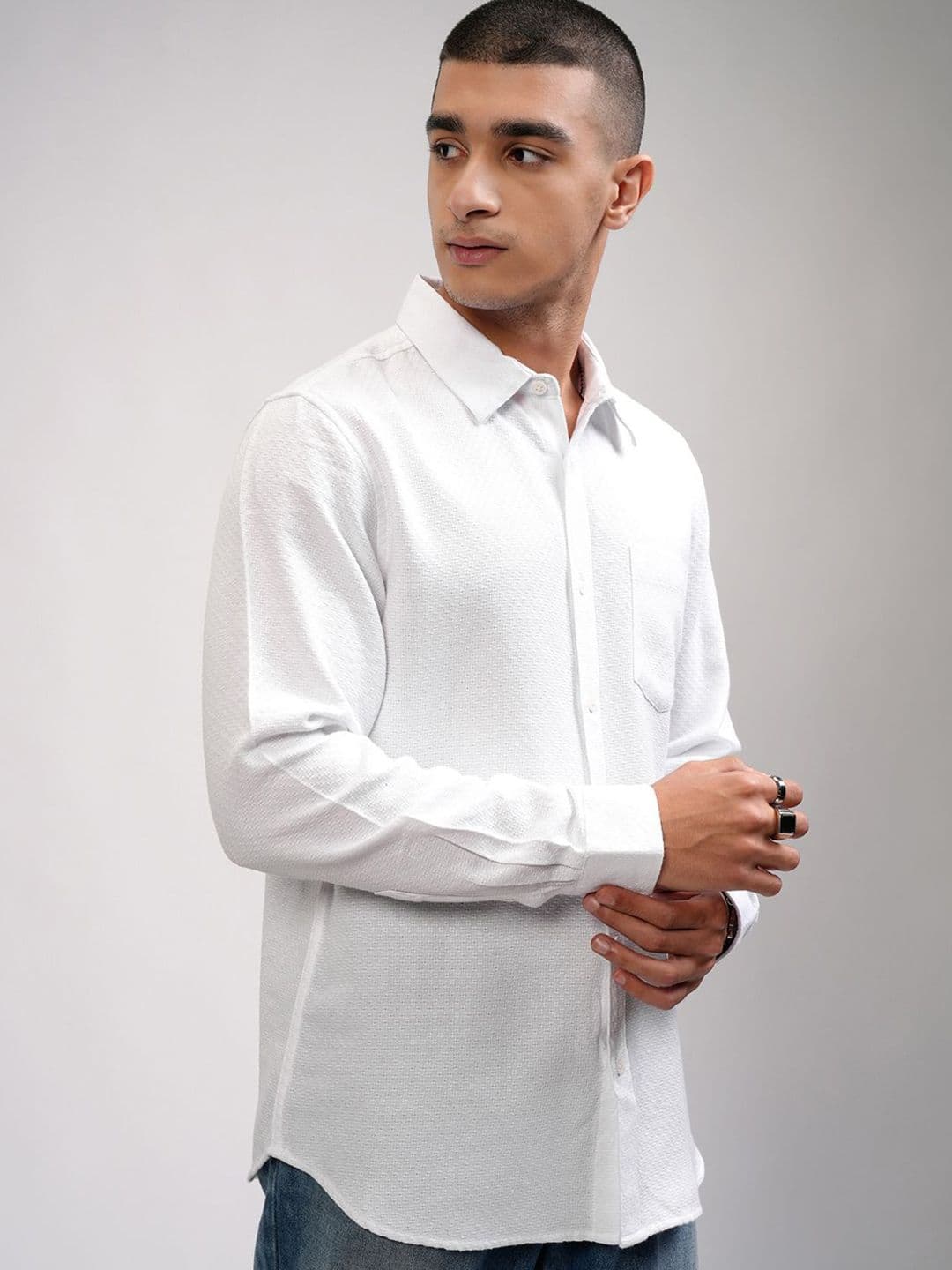 HIGHLANDER Men Slim Fit Spread Collar Textured Cotton Casual Shirt - view 1