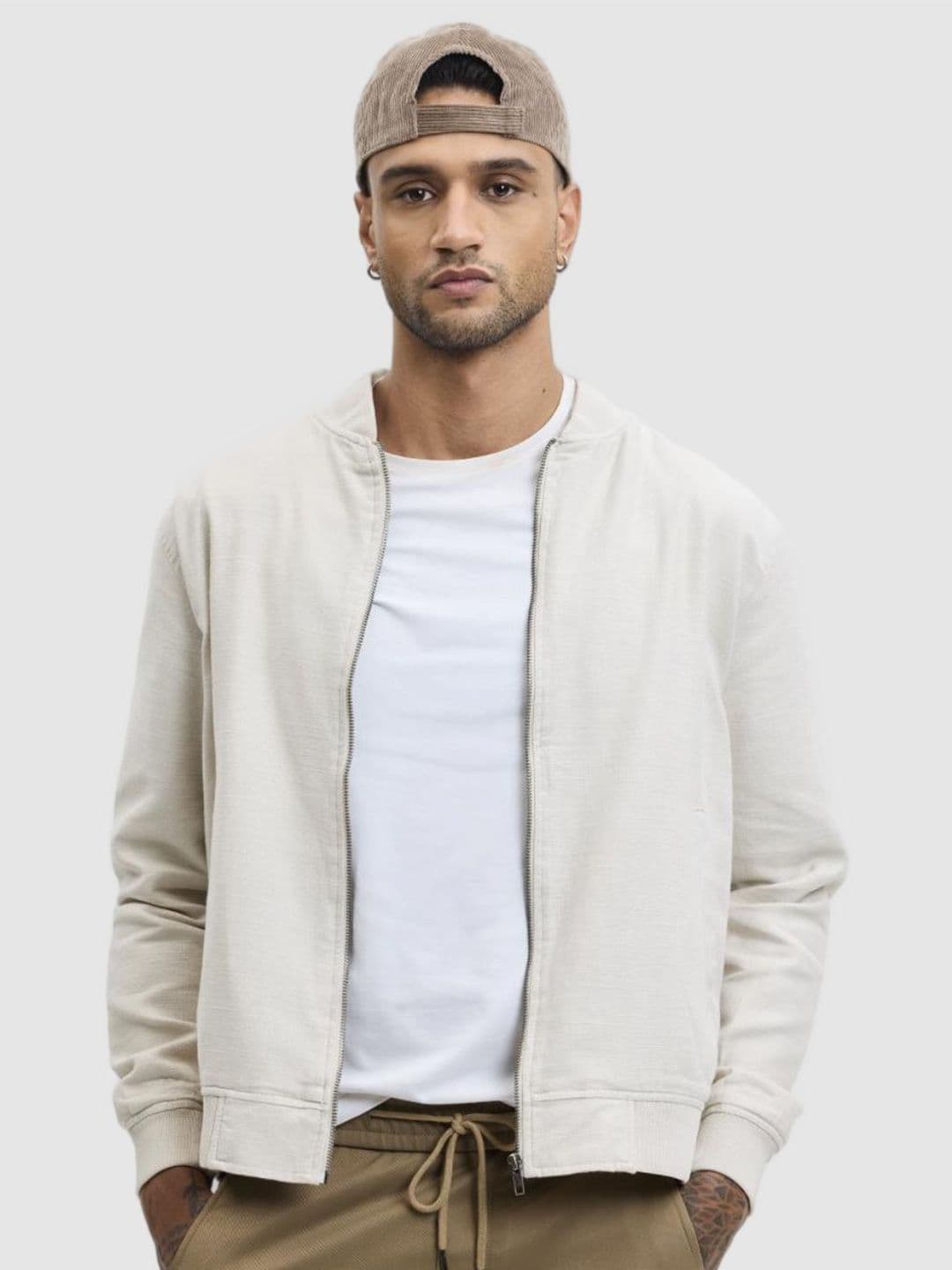 Snitch Mock Collar Pure Cotton Bomber Jacket - view 1
