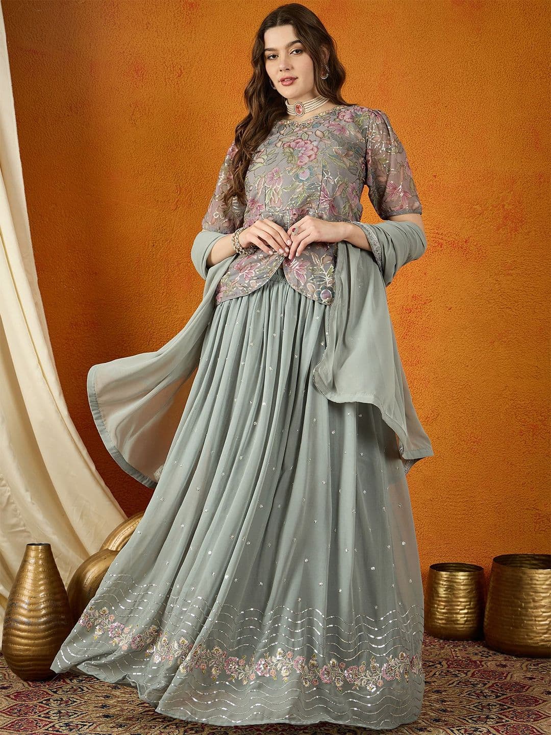 Miss Ethnik Embroidered Ready to Wear Lehenga & Blouse With Dupatta - view 1