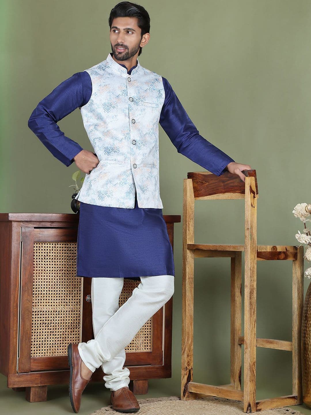 Jompers Men Ethnic Motifs Printed Nehru Jacket - view 1