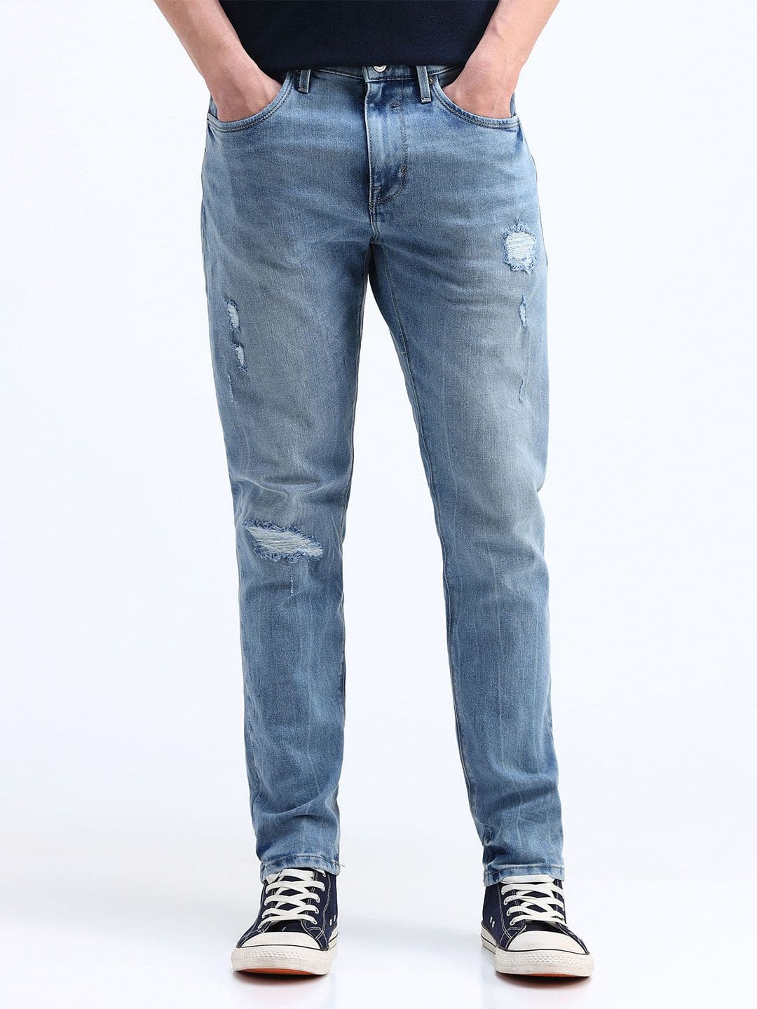 Flying Machine Men Slim Fit Low Distress Light Fade Stretchable Jeans - view 1