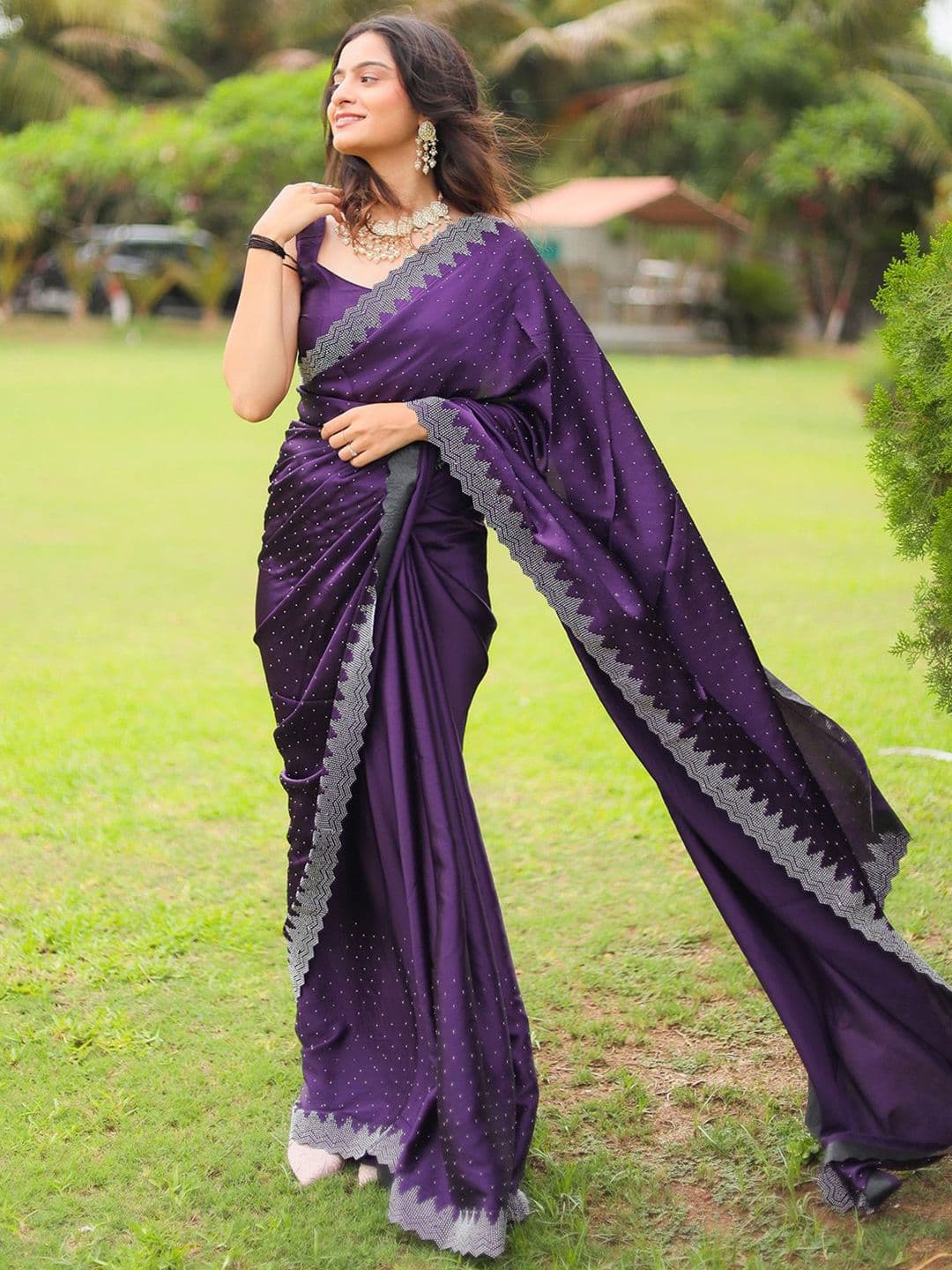 Saree mall Embellished Beads and Stones Satin Sarees - view 1