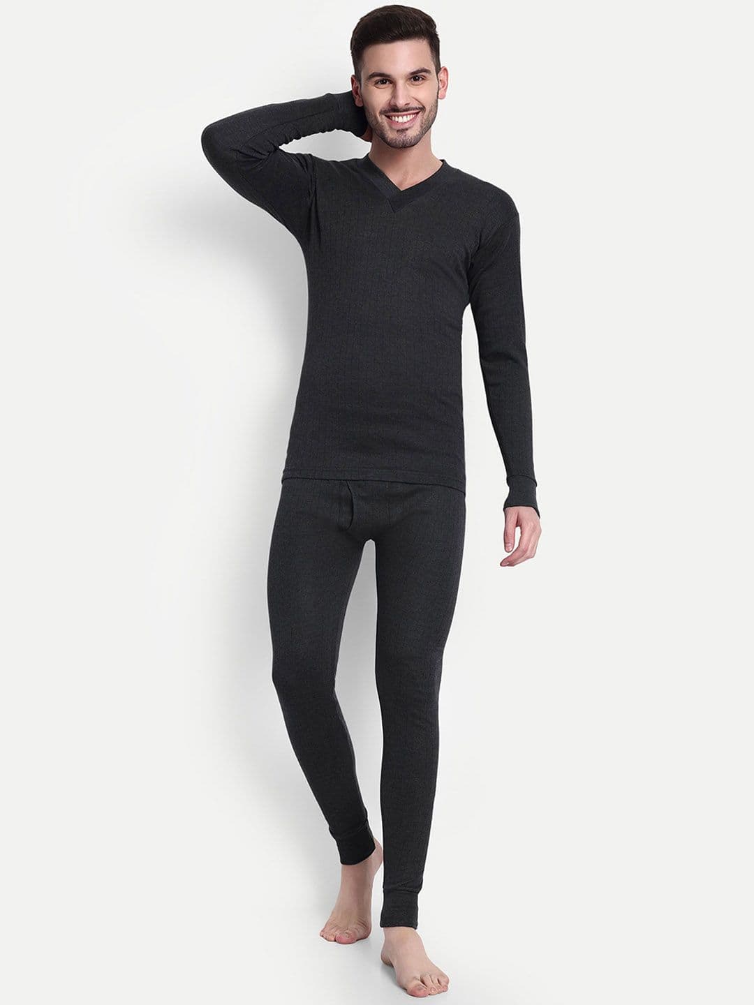 inner element Men Cotton V-Neck Striped Thermal Set - view 1