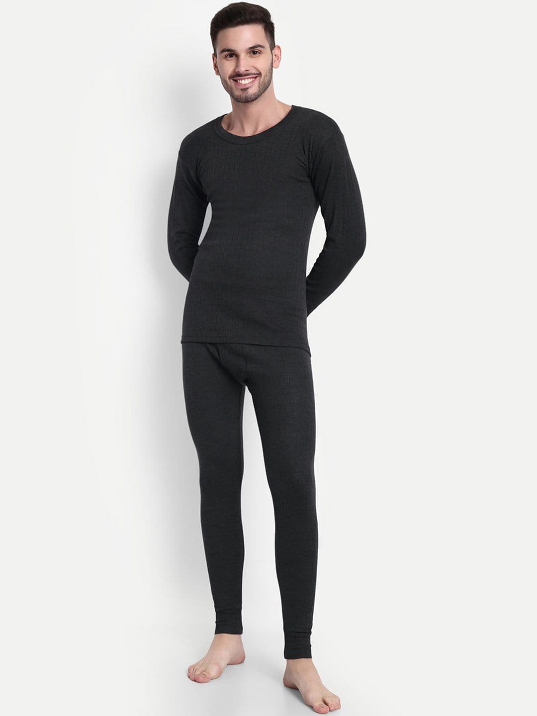 inner element Men Striped Round Neck Cotton Thermal Set - view 1
