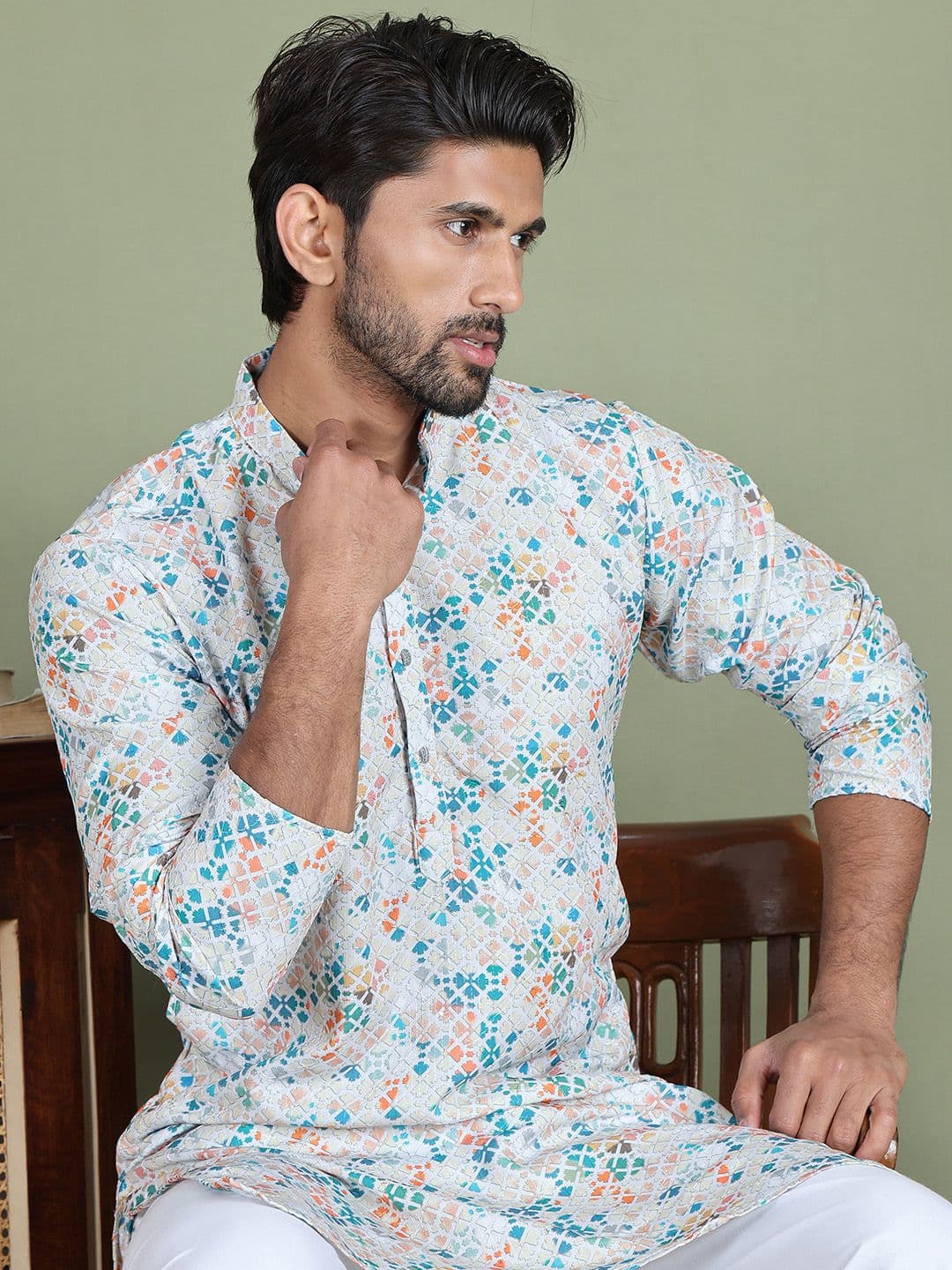 Anouk Floral Printed Mandarine Collar Straight Kurta - view 1