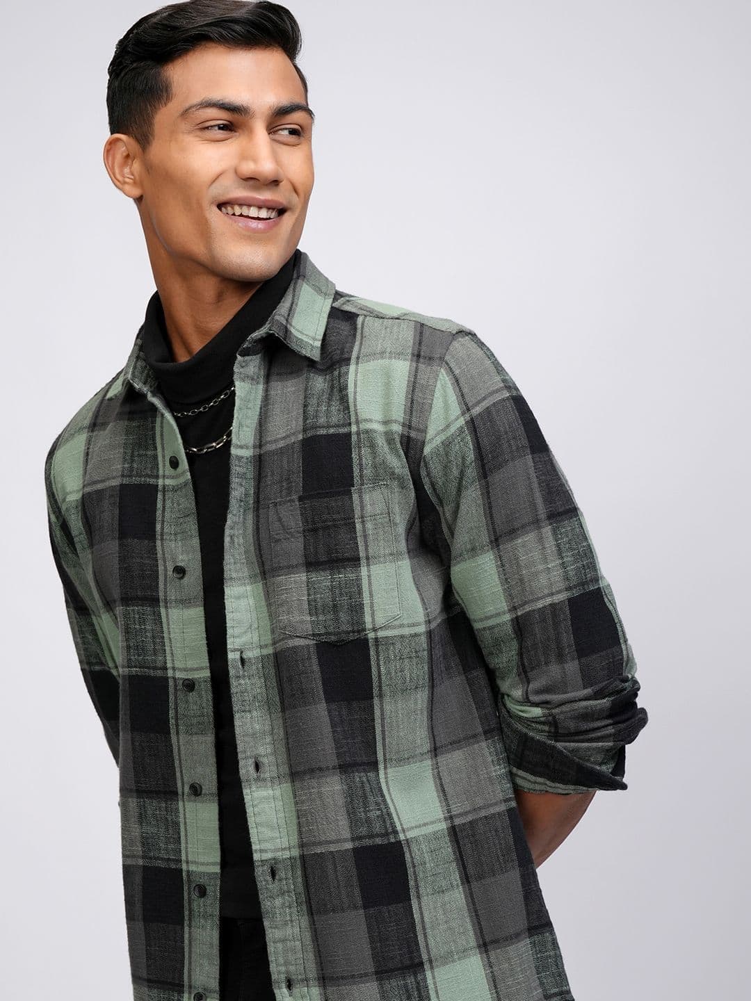 HIGHLANDER Men Spread Collar Buffalo Checked Cotton Casual Shirt - view 1