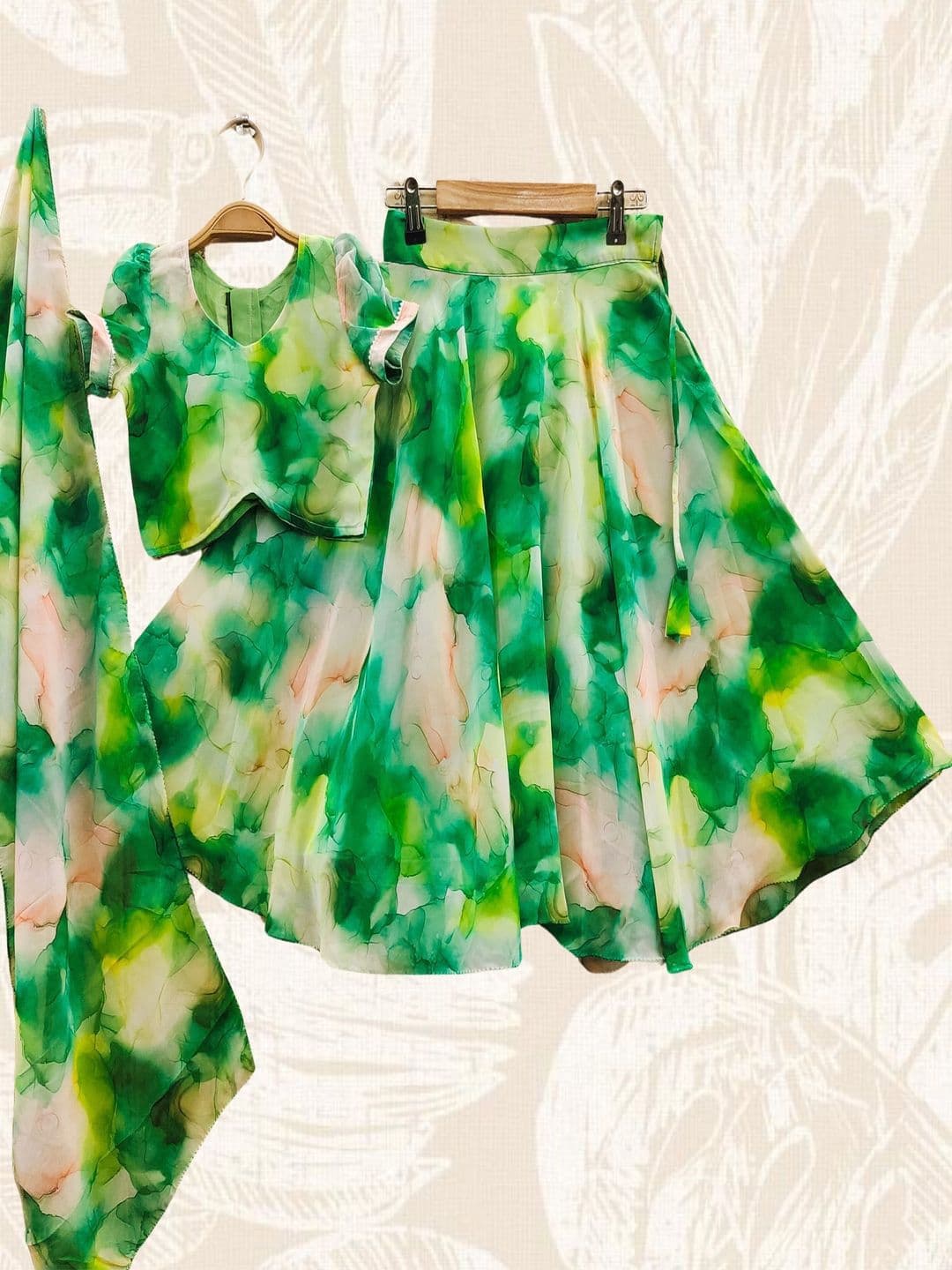 BAESD Girls Printed Mukaish Tie and Dye Ready to Wear Lehenga & Blouse With Dupatta - view 1
