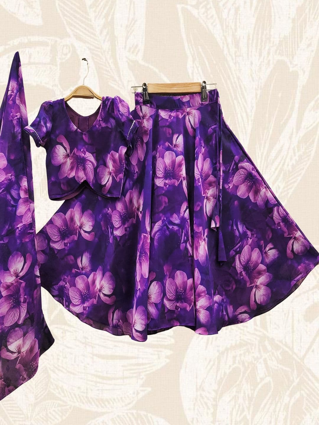 BAESD Girls Floral Printed Puffed Sleeves Ready to Wear Lehenga & Blouse With Dupatta - view 1