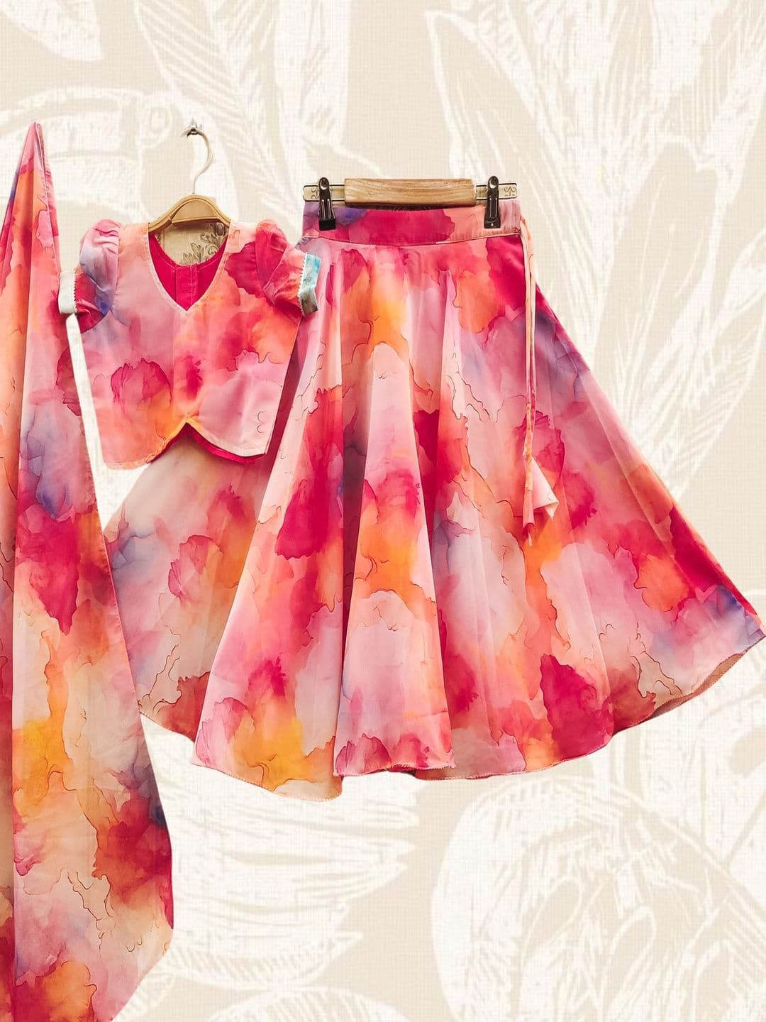 BAESD Girls Printed Tie and Dye Ready to Wear Lehenga & Blouse With Dupatta - view 1