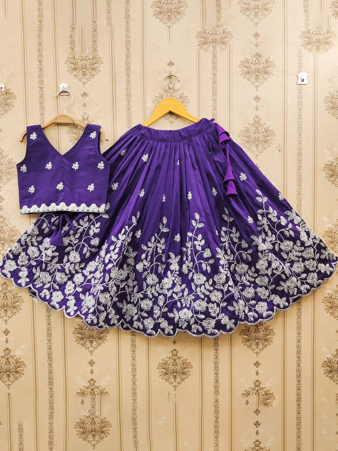 JOVK DESIGN Girls Embroidered Zari Work Silk Ready to Wear Lehenga & Blouse - view 1