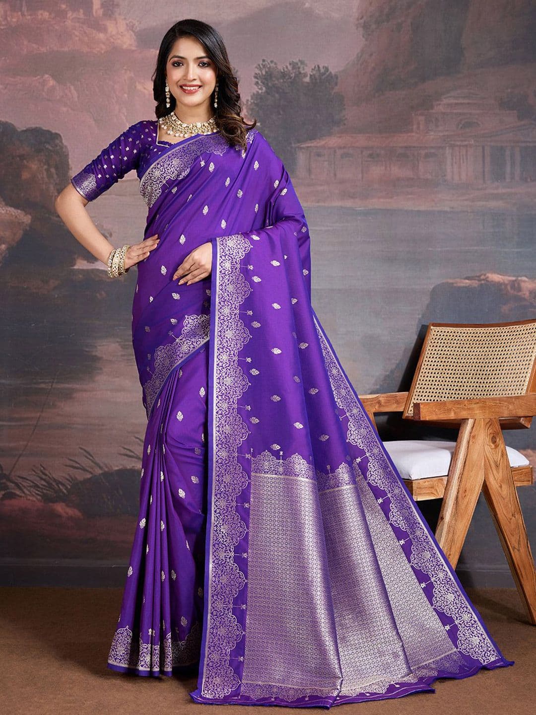 House of Pataudi Woven Design Zari Saree With Blouse Piece - view 1