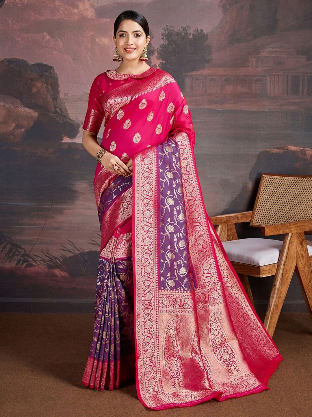 House of Pataudi Woven Design Zari Saree With Blouse Piece - view 1