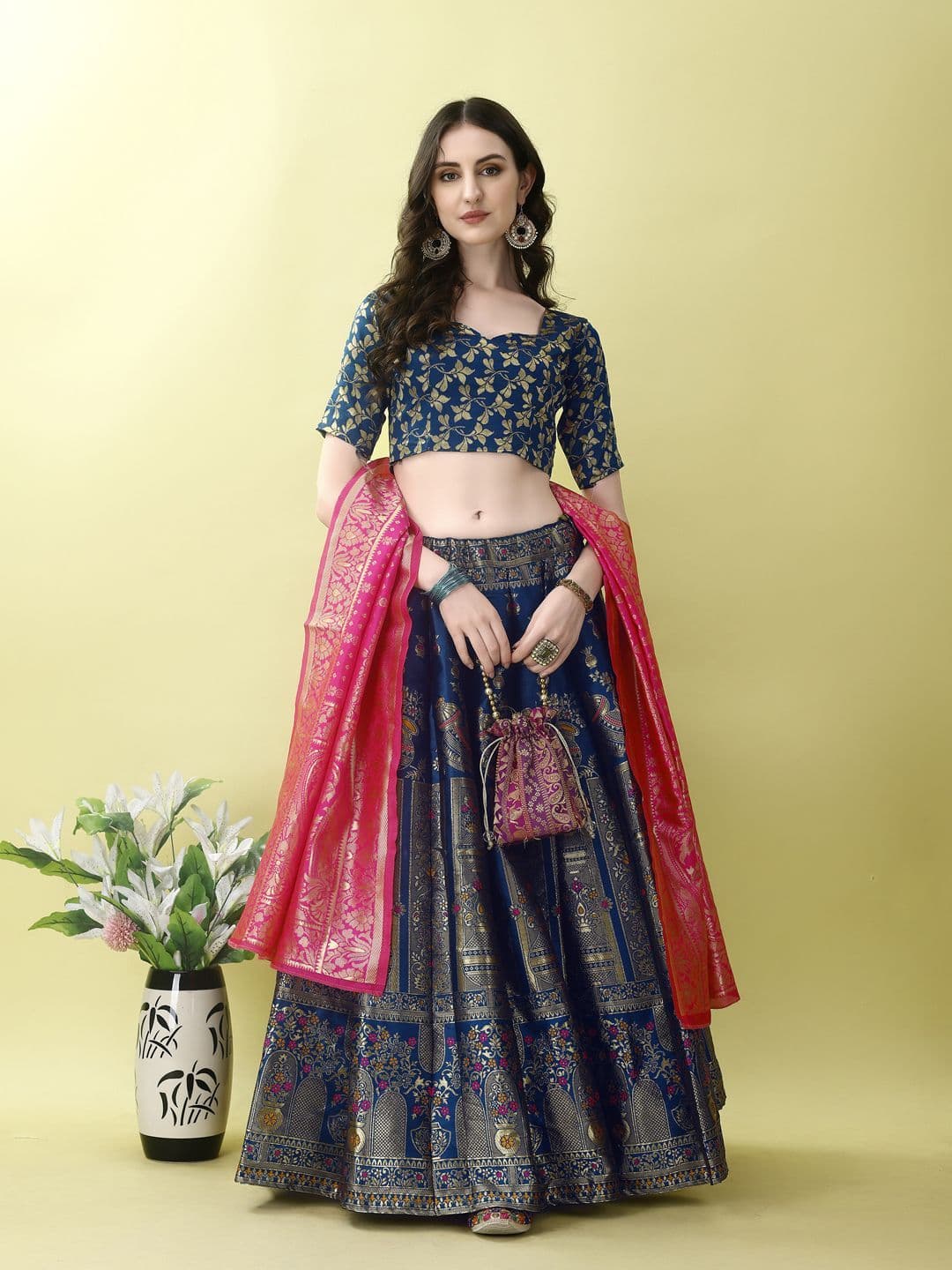 SWAMI STUDIO Ready to Wear Lehenga & Unstitched Blouse With Dupatta - view 1