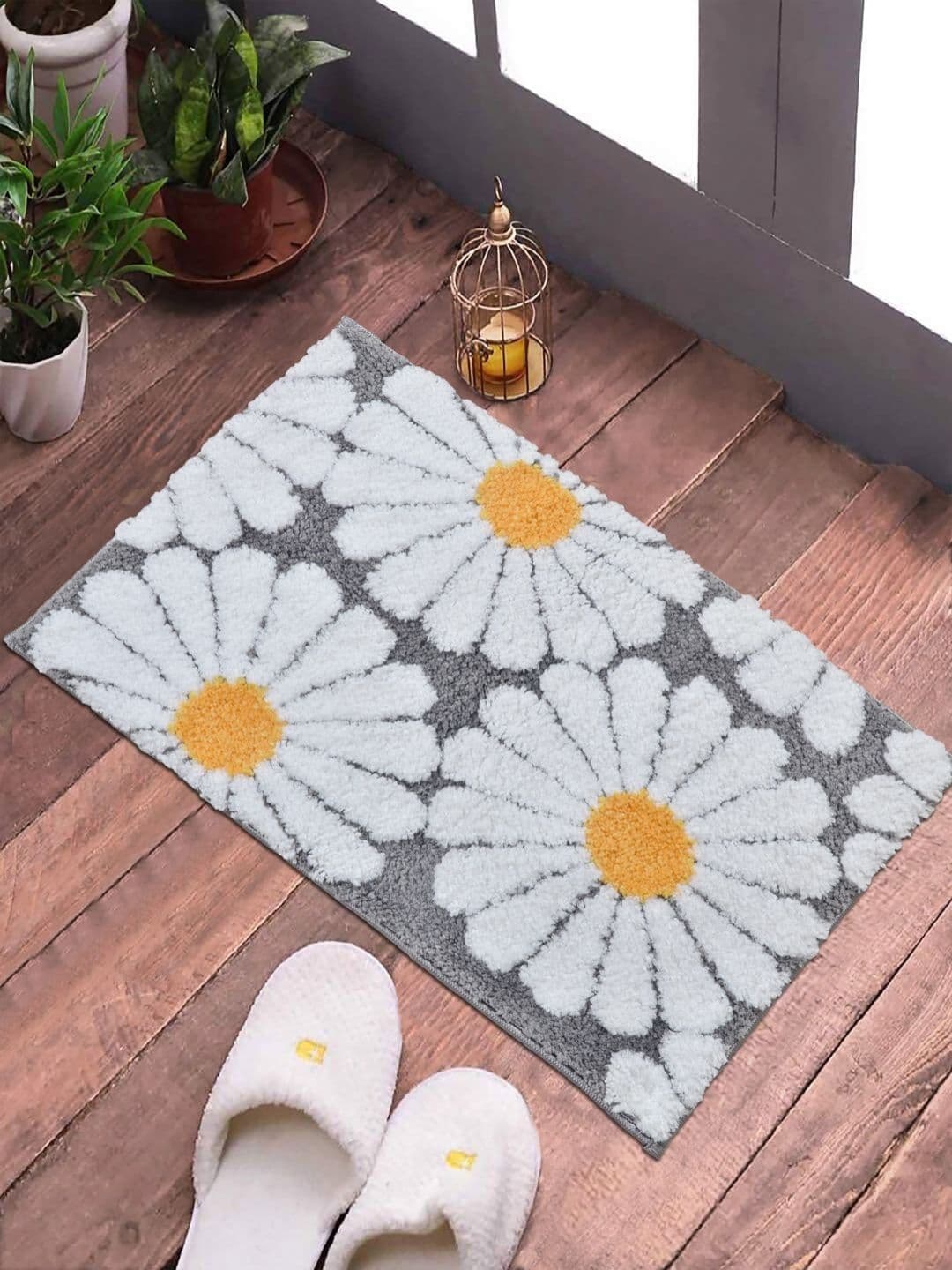 FABINALIV Grey Floral Patterned Anti-Skid Doormat - view 1