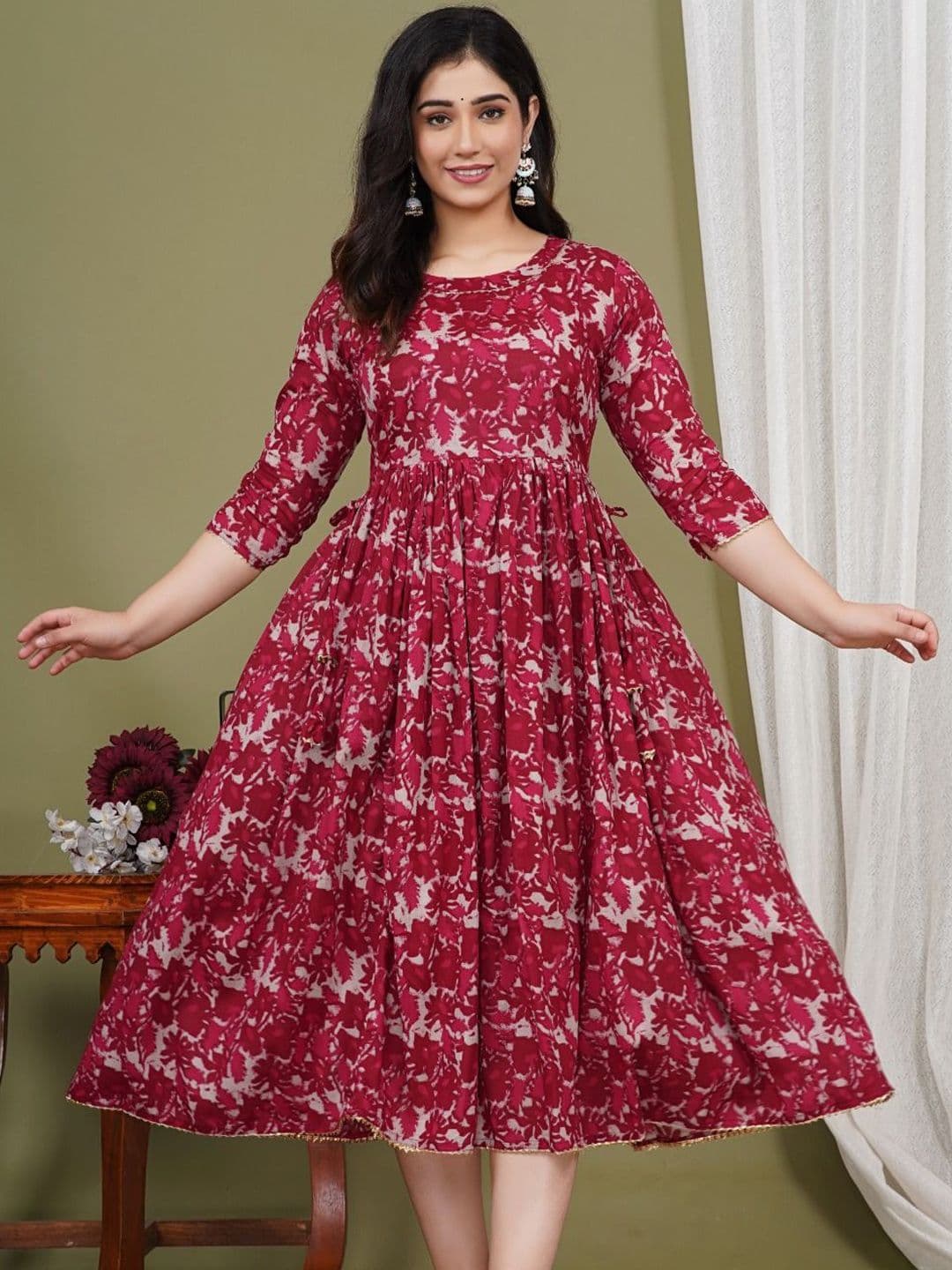 Pristyle Floral Printed Pleated Round Neck Maternity Anarkali Kurta - view 1