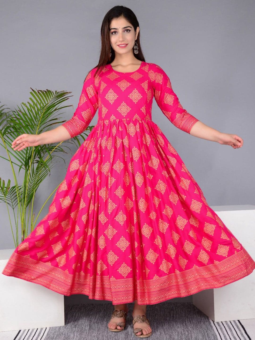 Pristyle Ethnic Motifs Printed Pleated Round Neck Maternity Anarkali Kurta - view 1