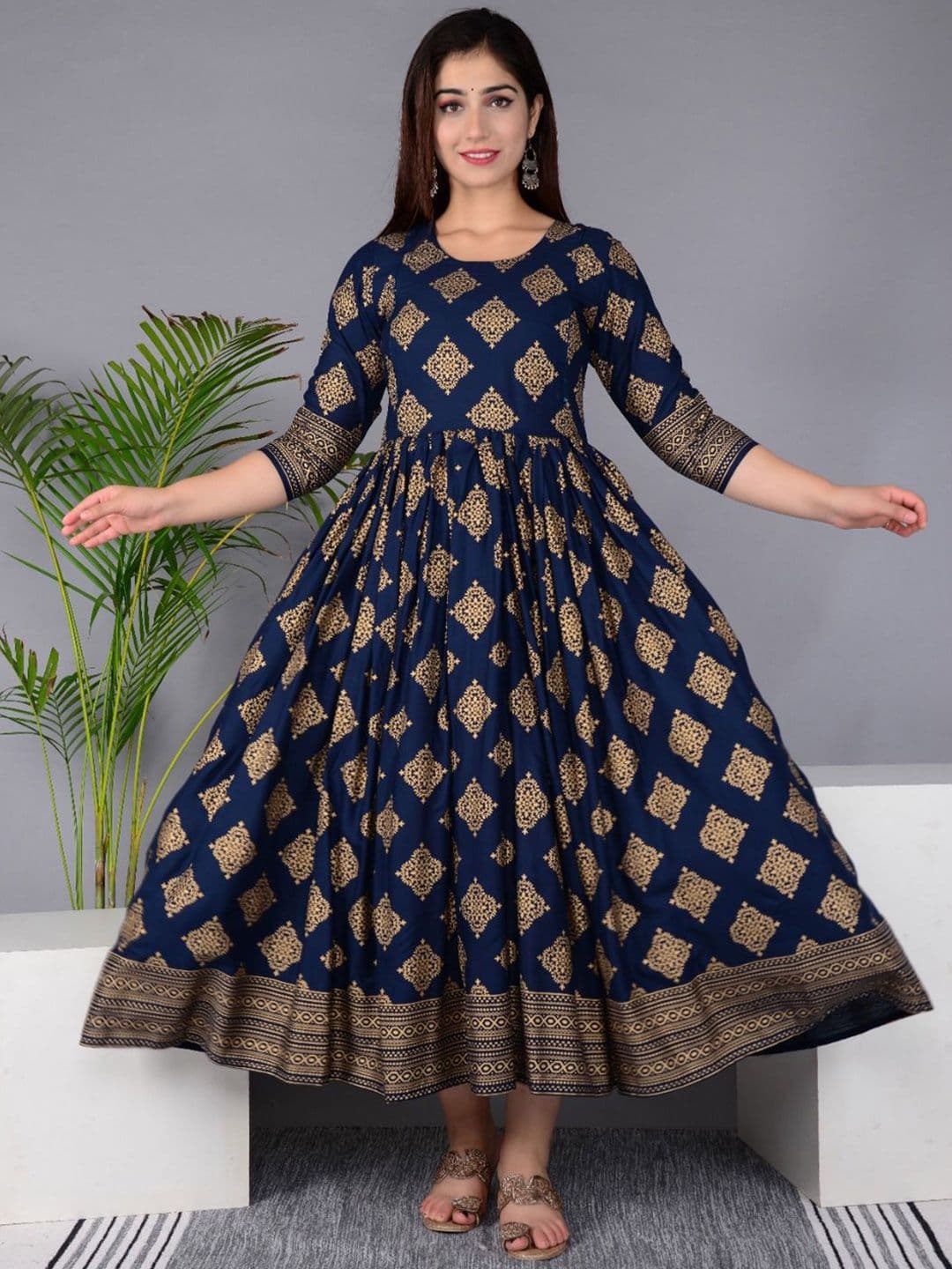 Pristyle Ethnic Motifs Printed Pleated Round Neck Maternity Anarkali Kurta - view 1