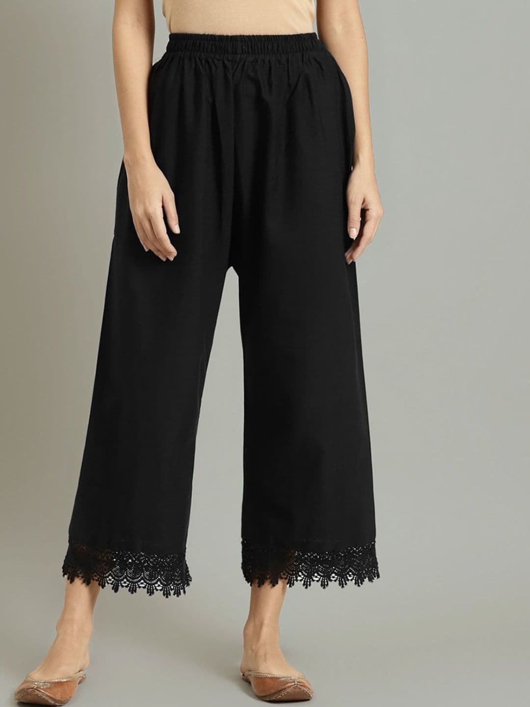 Moda Rapido Women Wide Leg Lace Hem Cropped Palazzo - view 1