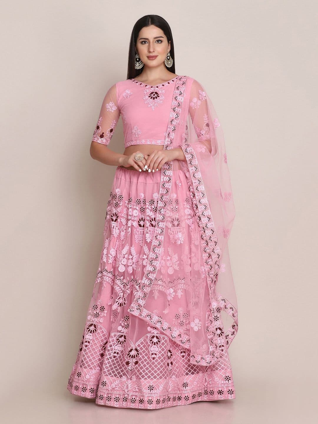 Warthy Ent Embroidered Thread Work Semi-Stitched Lehenga & Unstitched Blouse With Dupatta - view 1