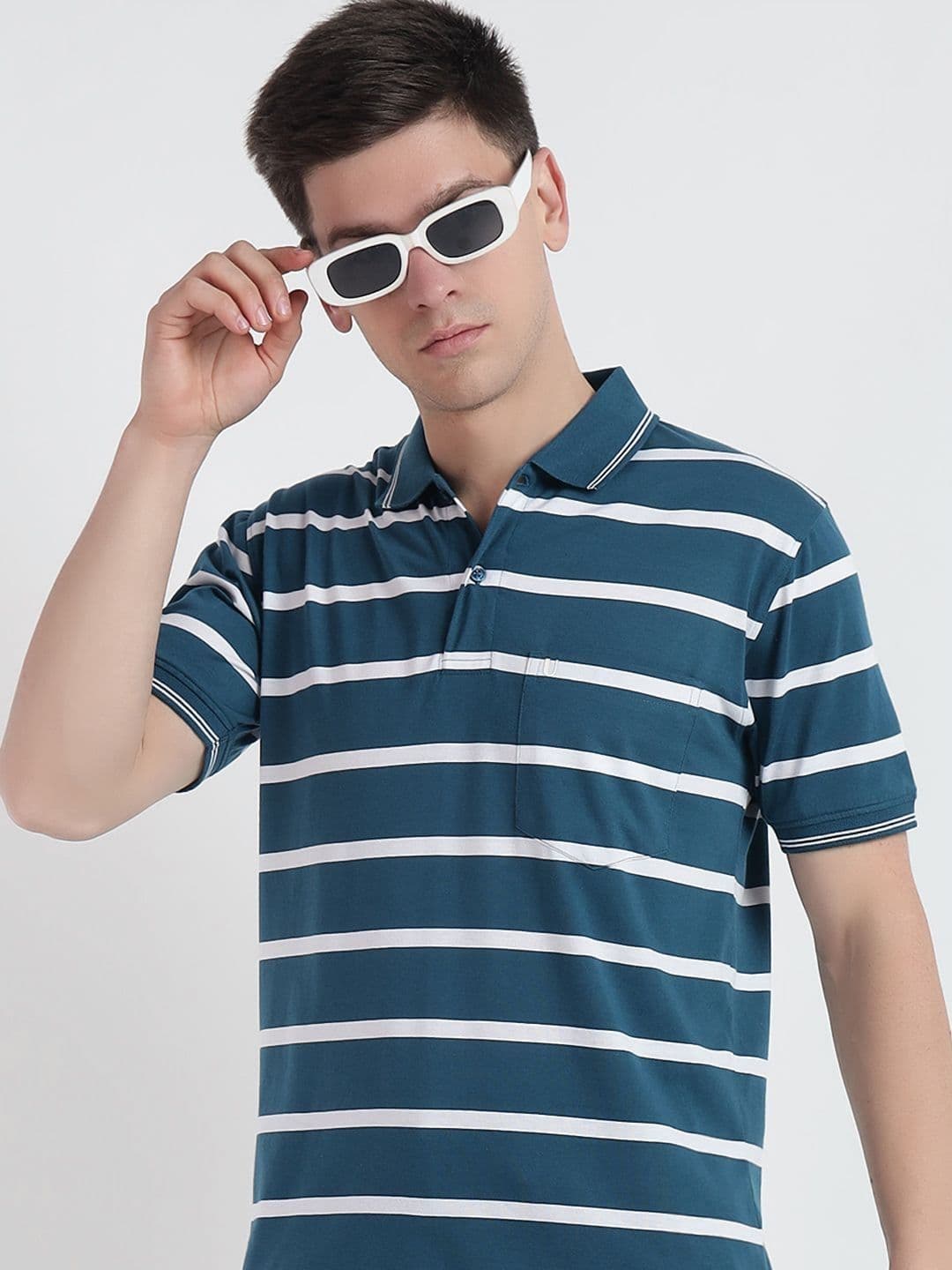 UNIBERRY Men Striped Polo Collar Cotton T-shirt - view 1