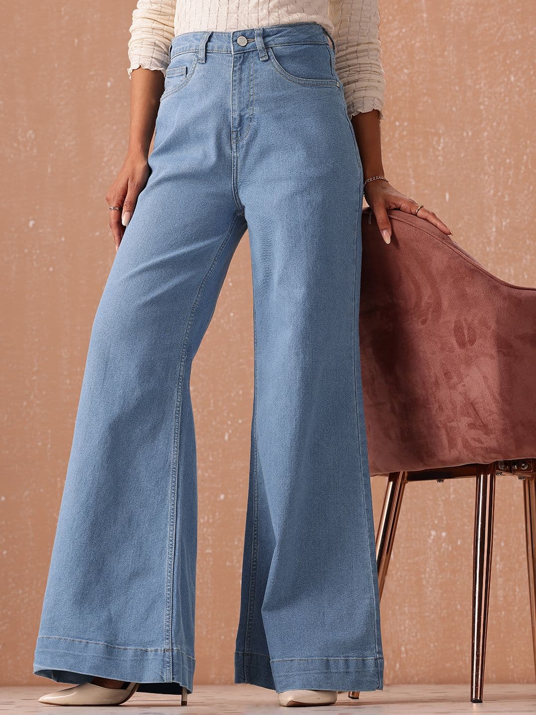 all about you Women Wide Leg High-Rise Light Fade Stretchable Jeans - view 1