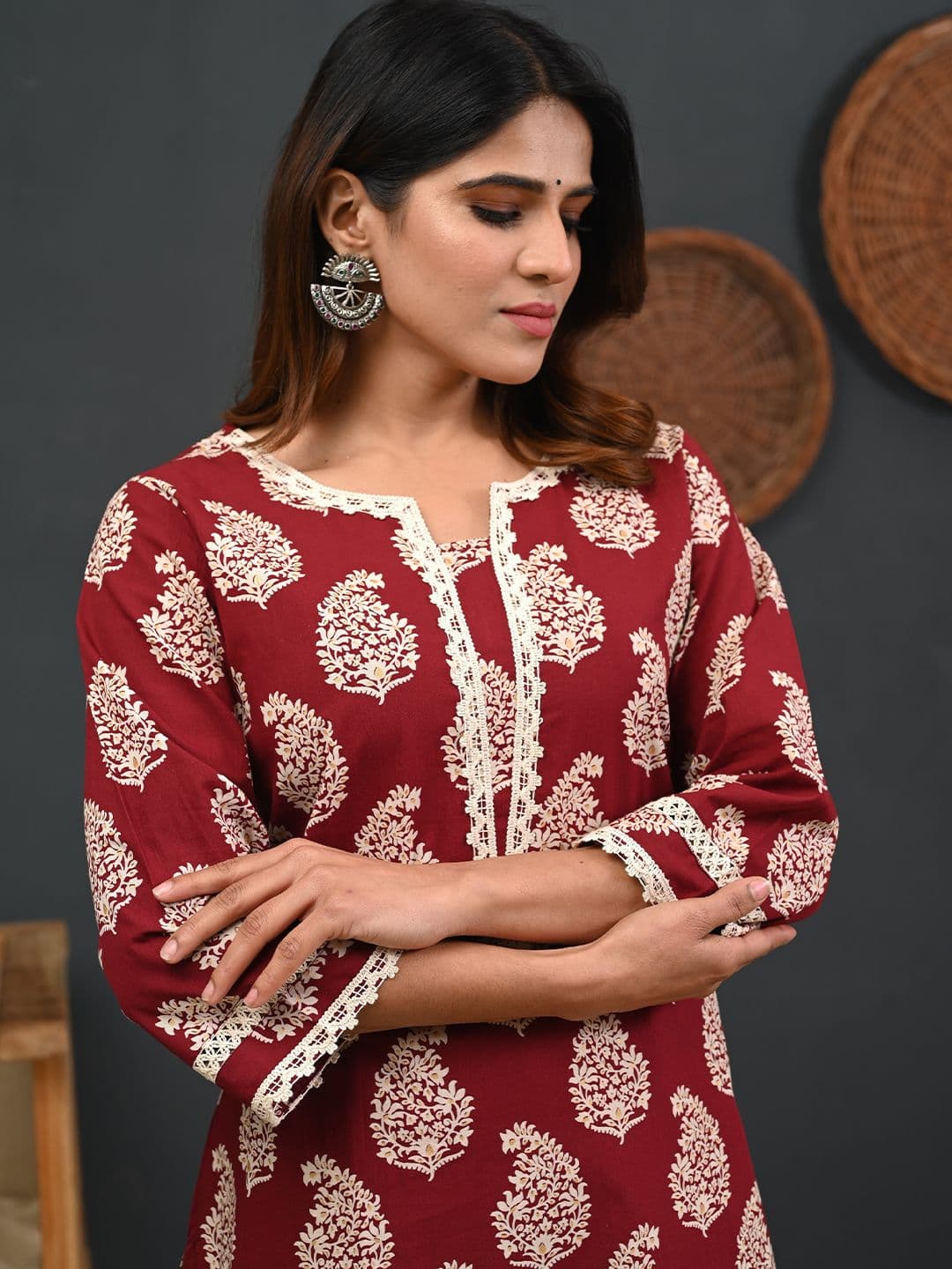 Rimeline Floral Printed Notch-Neck Straight Kurta - view 1