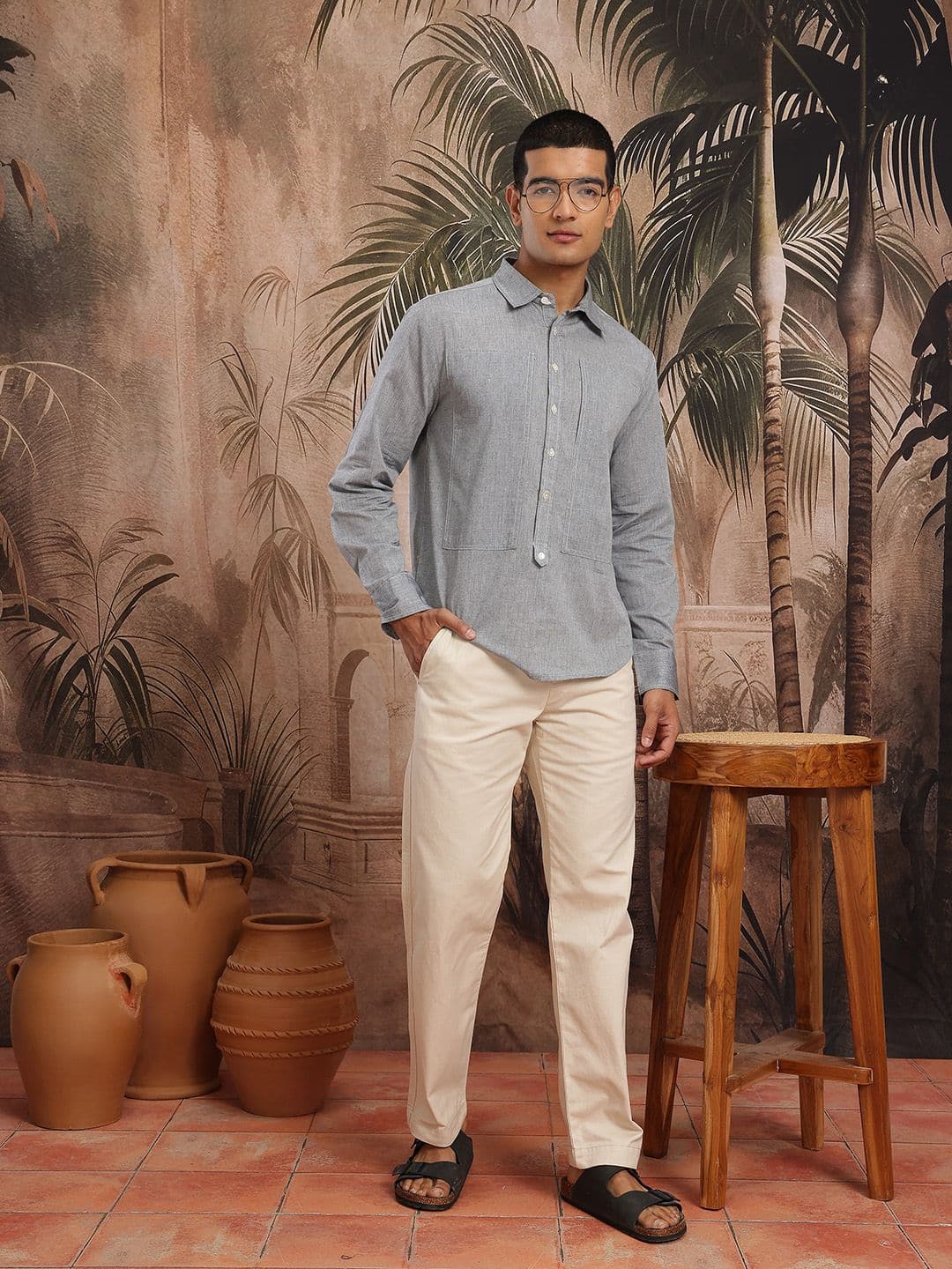 Sangria Shirt Collar Cuffed Sleeves Pure Cotton Straight Kurta - view 1