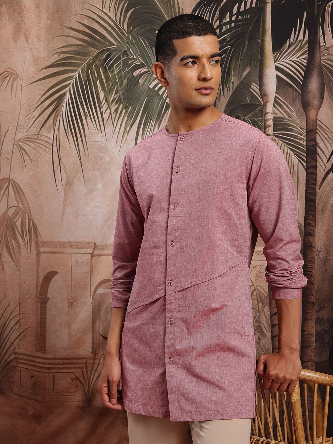 Sangria Mandarin Collar Cotton Kurta - view 1