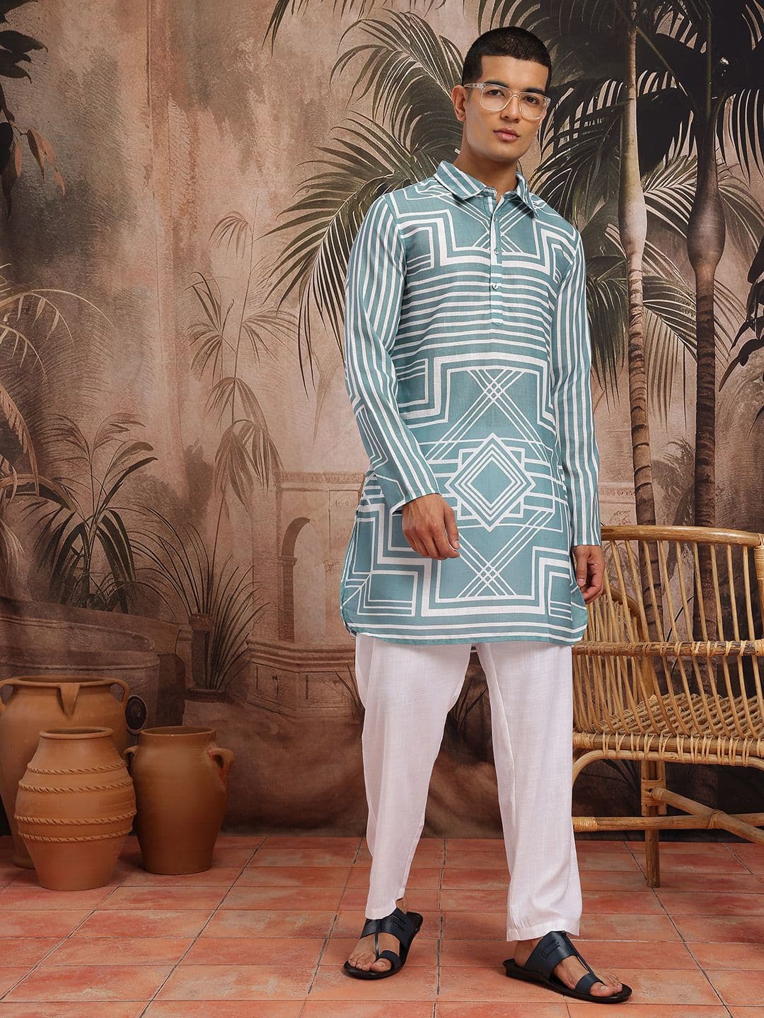 Sangria Men Geometric Print Pure Cotton Kurta - view 1