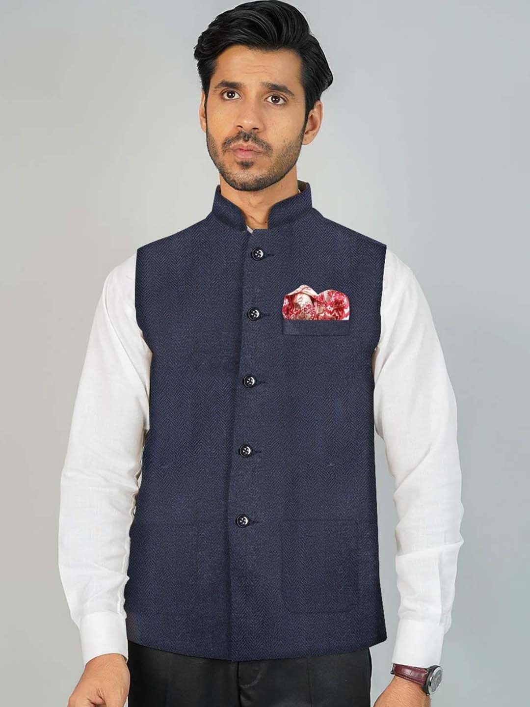 Wintage Men Woven Design Nehru Jacket - view 1