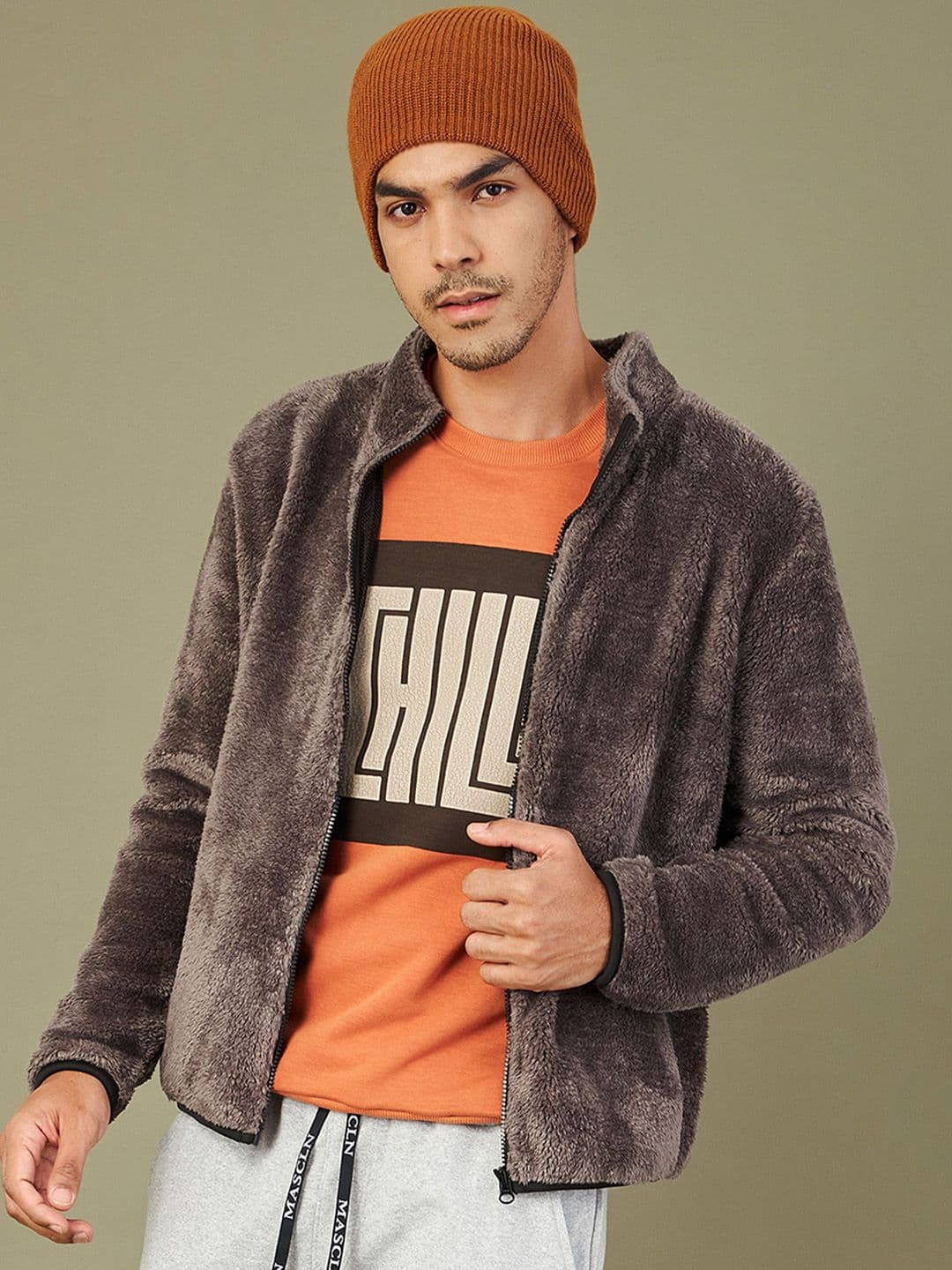 MASCLN SASSAFRAS Men Mock Collar Self Design Faux Fur Casual Parka Jacket - view 1