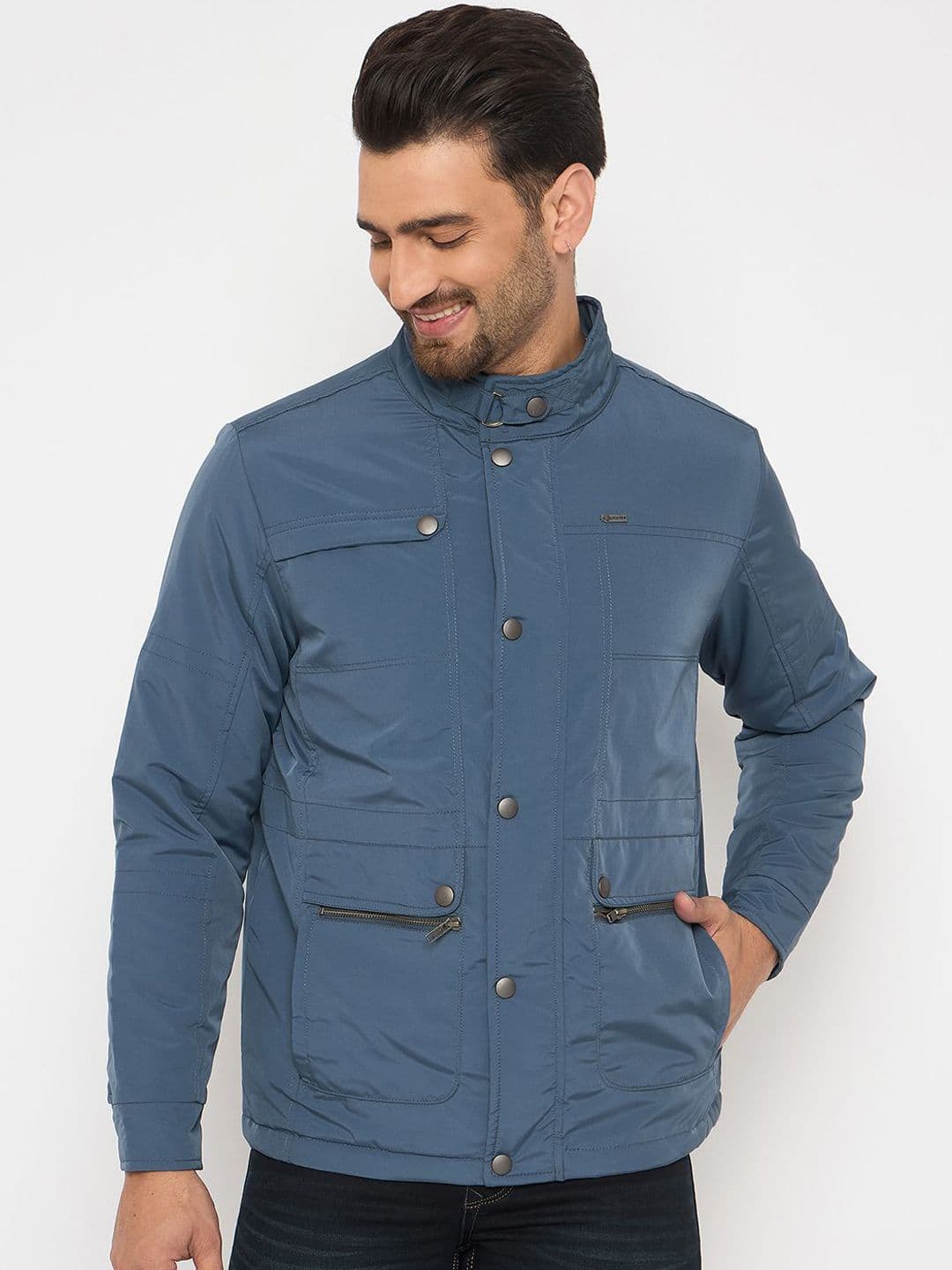 Duke Men Mandarin Collar Solid Casual Bomber Jacket - view 1