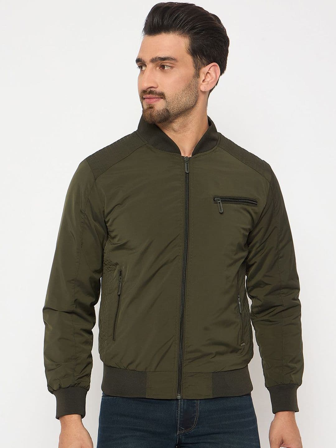 Duke Men Stand Collar Solid Casual Bomber Jacket - view 1