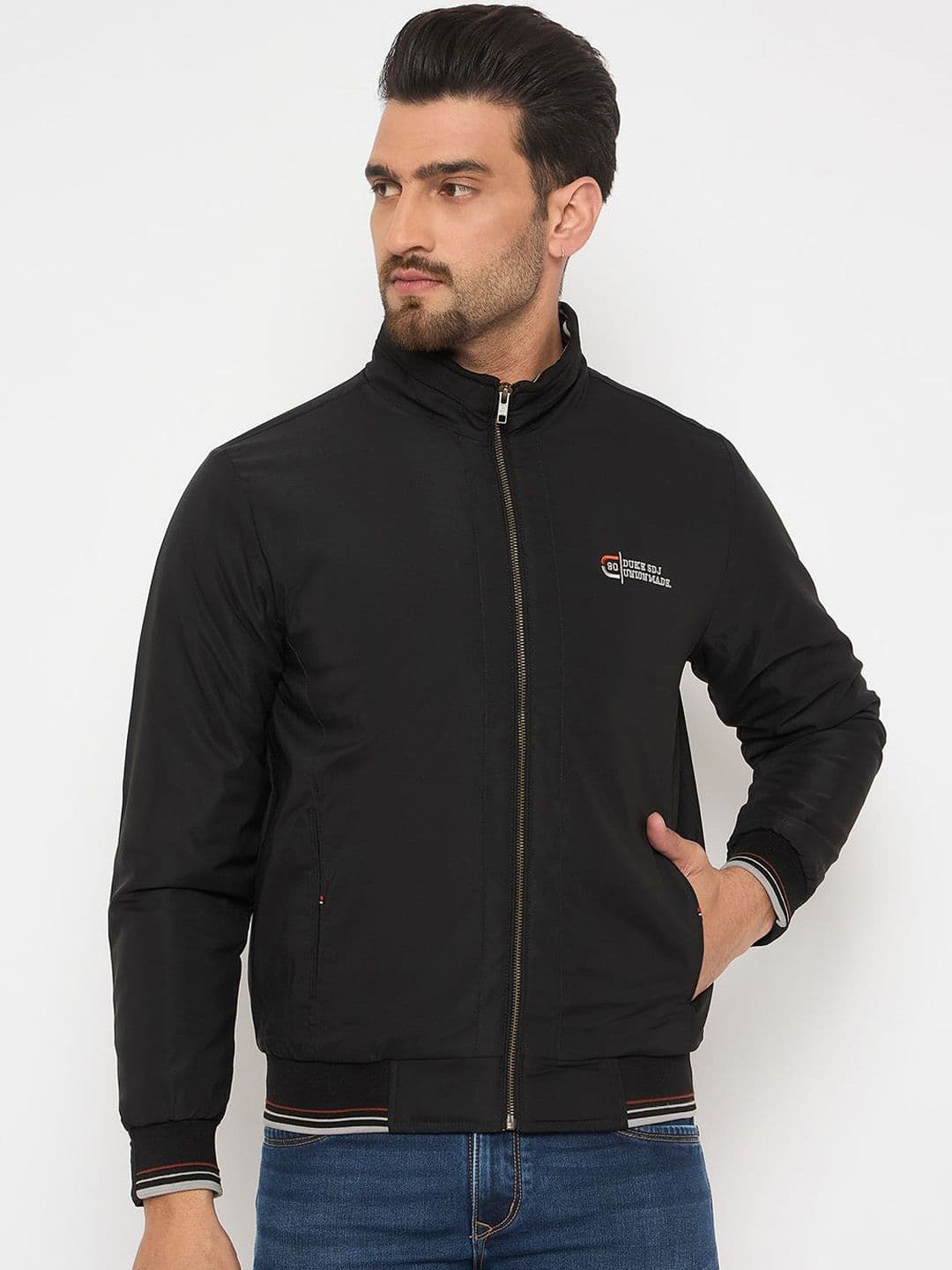 Duke Men Mock Collar Solid Casual Bomber Jacket - view 1