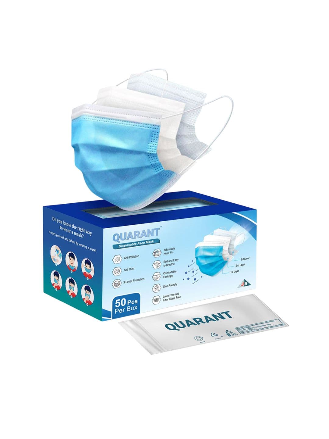 QUARANT 3 Ply Anti Pollution Disposable Face Mask-50-Pcs - view 1
