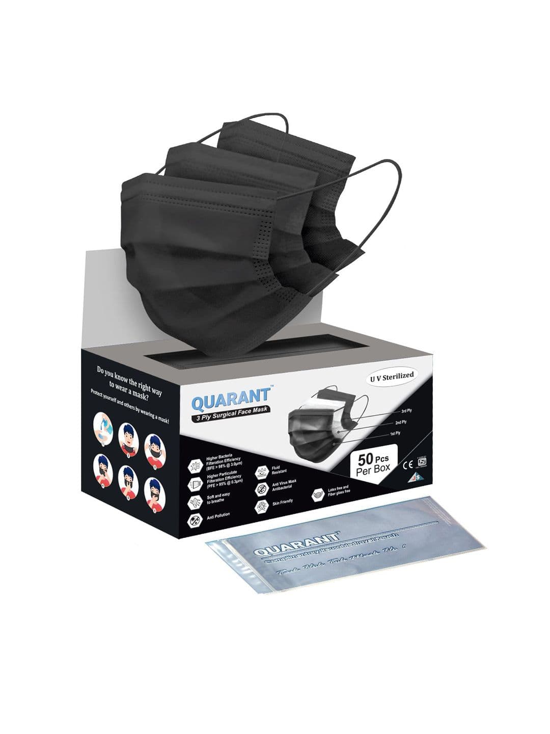 QUARANT Pack Of 50 3 Ply Anti Pollution Disposable Face Masks - view 1
