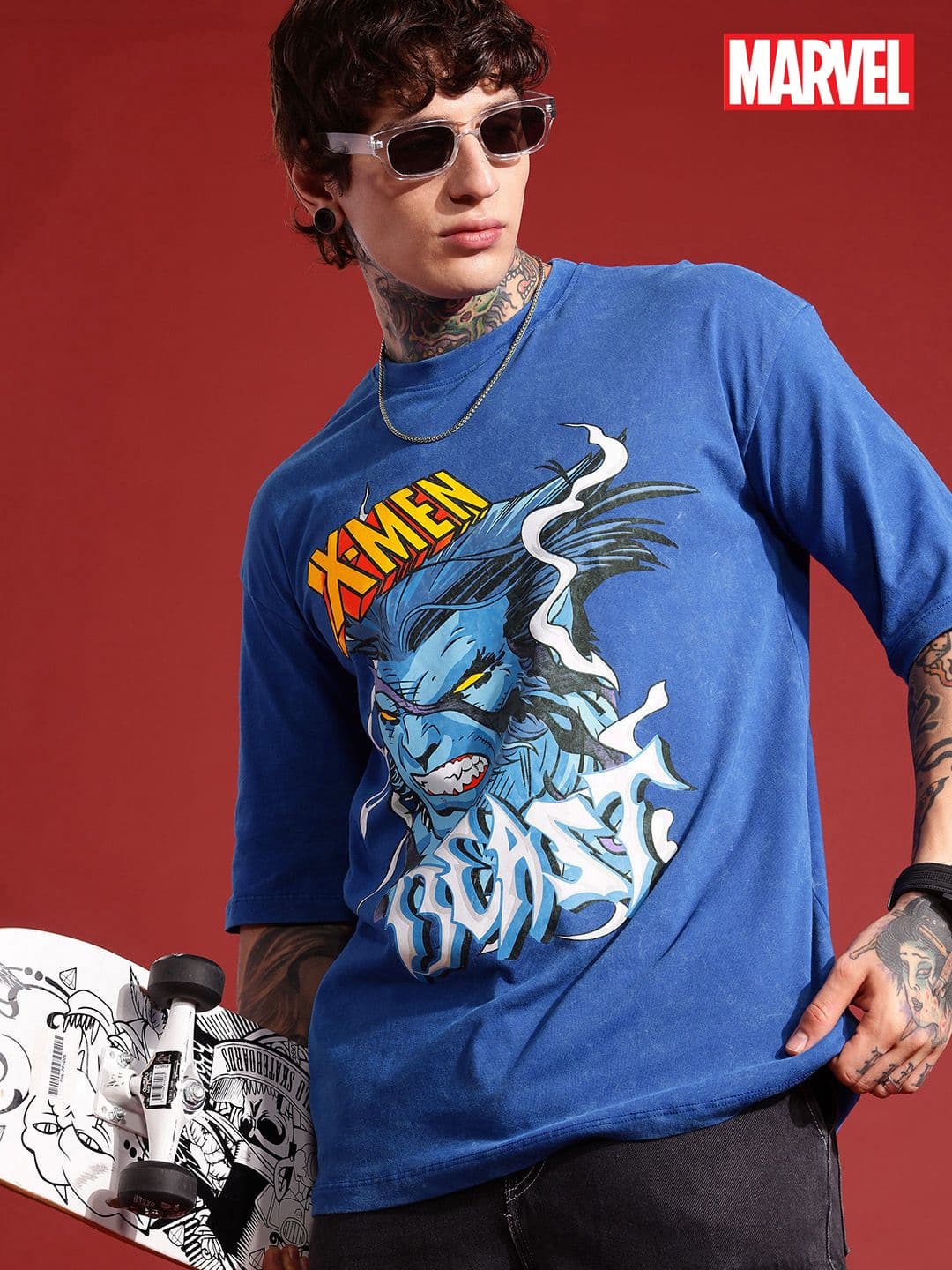 MARVEL STREET Printed Oversized Drop-Shoulder Sleeves Pure Cotton T-shirt - view 1