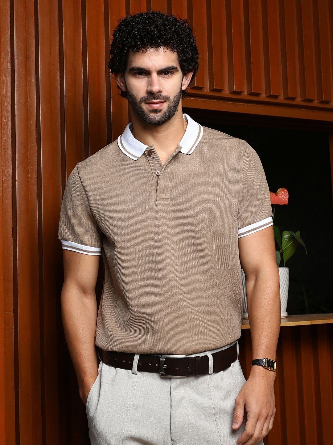 CAHOOT Men Self Design Polo Collar Cotton T-shirt - view 1