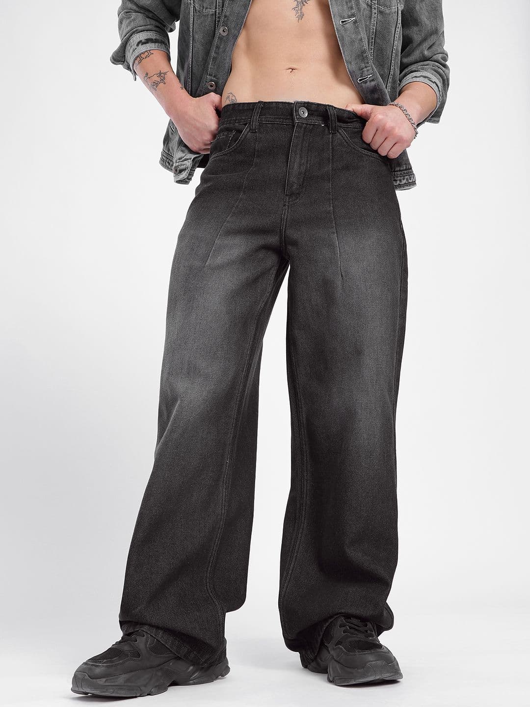 glitchez Men Mid-Rise Light Fade Baggy Fit Jeans with Front Seam - view 1