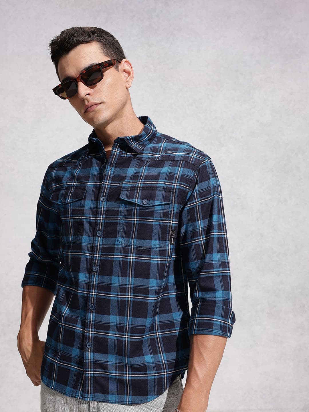 WROGN Pure Cotton Comfort Checked Casual Regular Fit Shirt - view 1